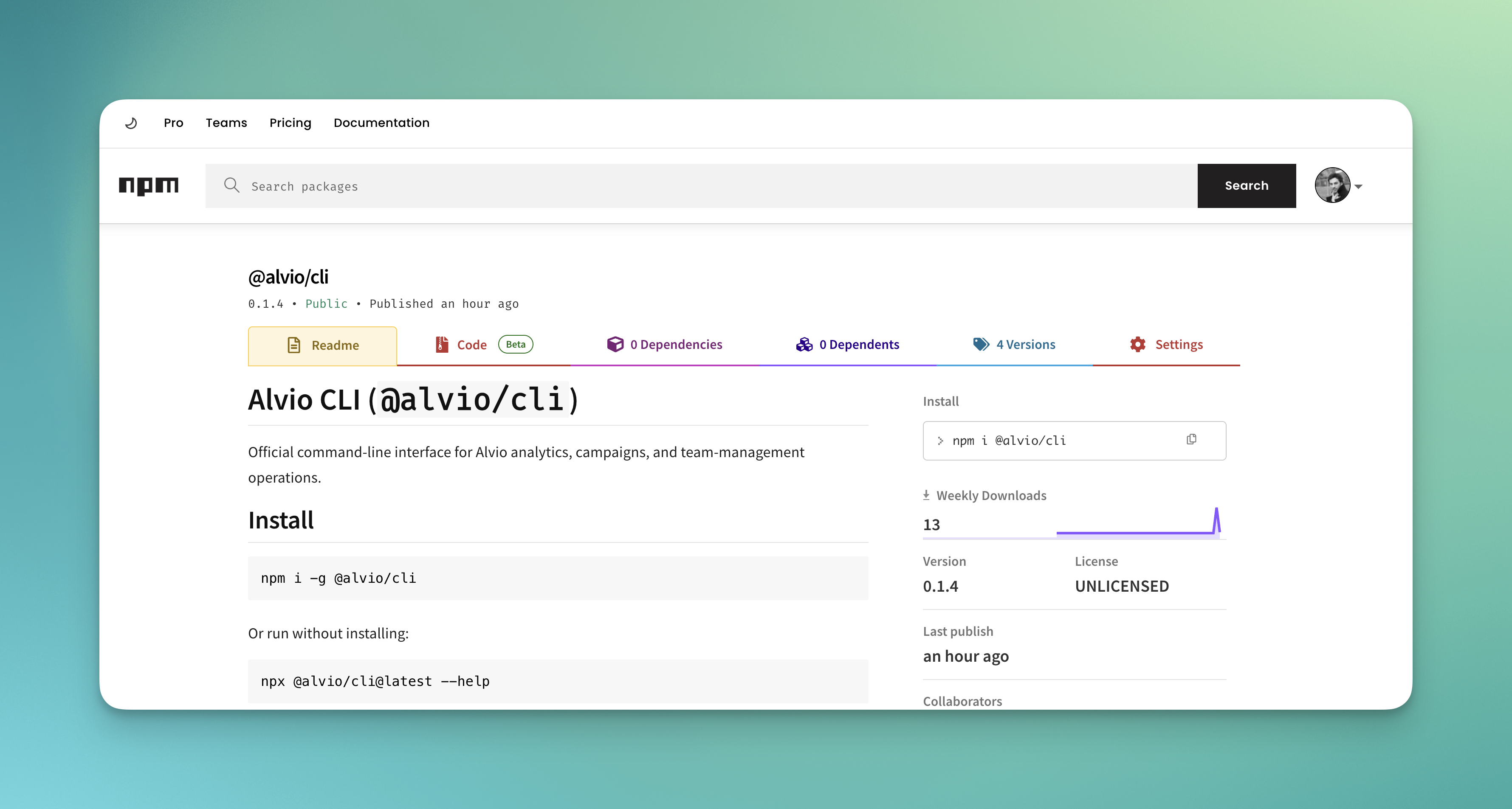 Alvio CLI (npm)