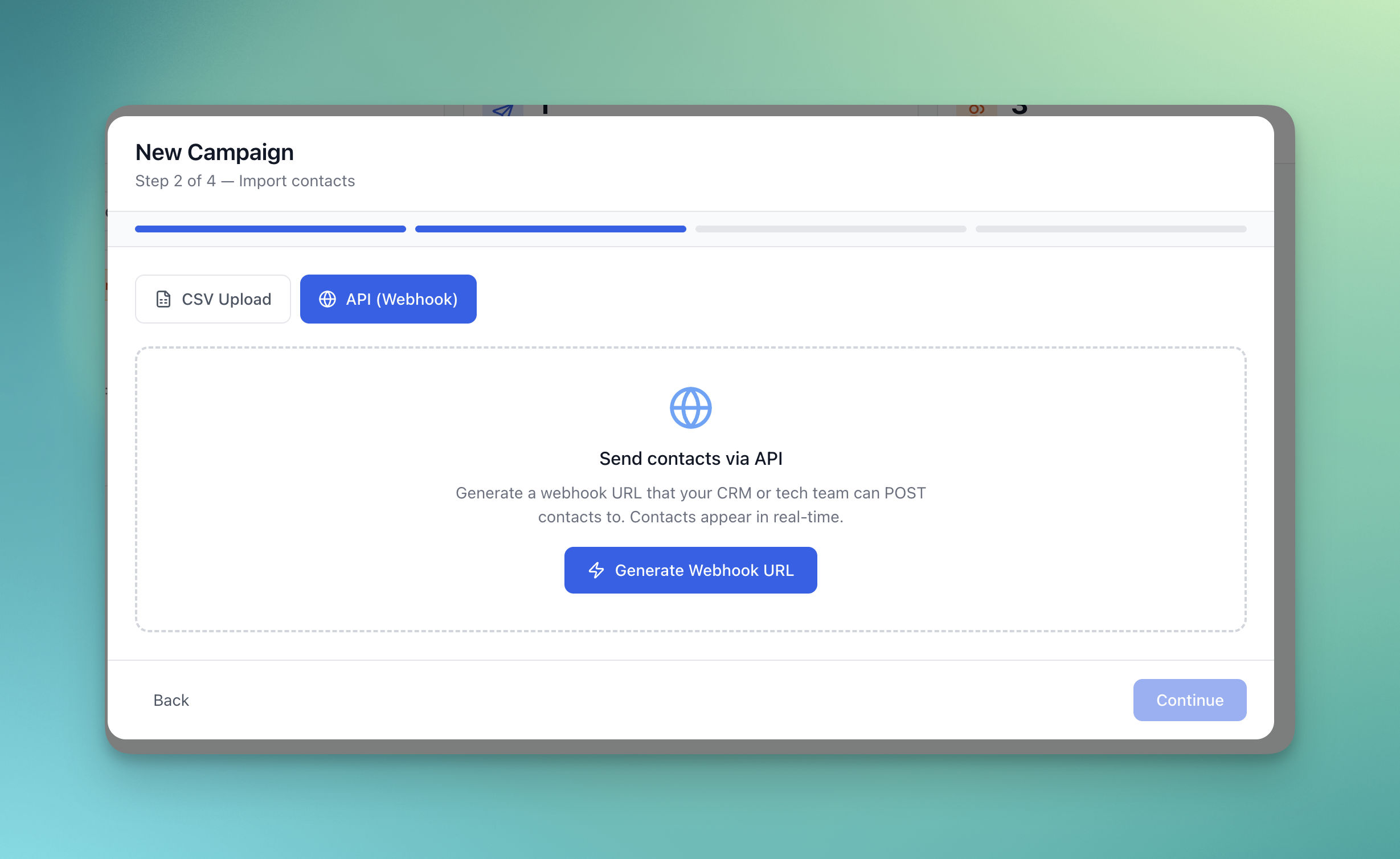 Import contacts par API (webhook)
