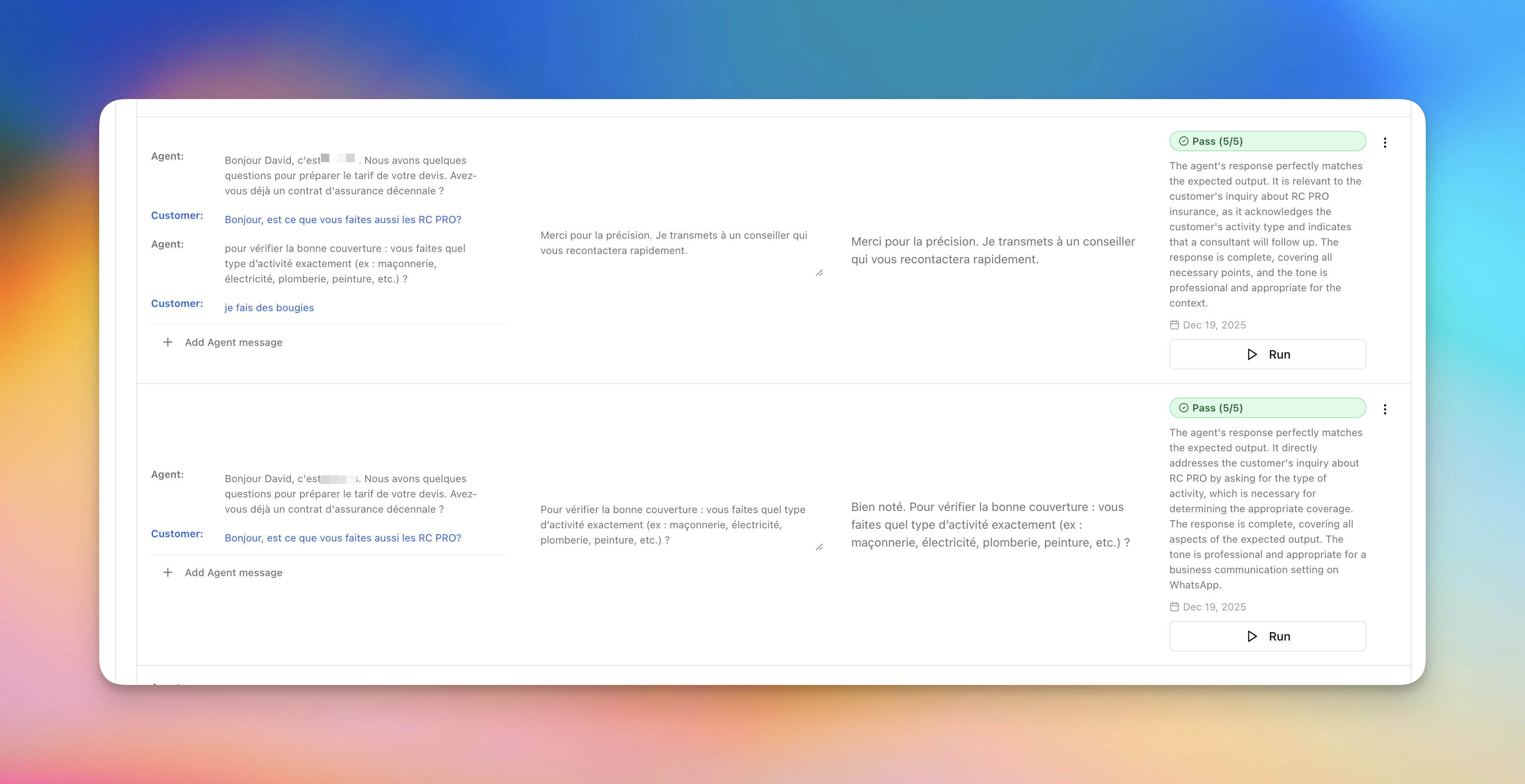 Résultats d'évaluation