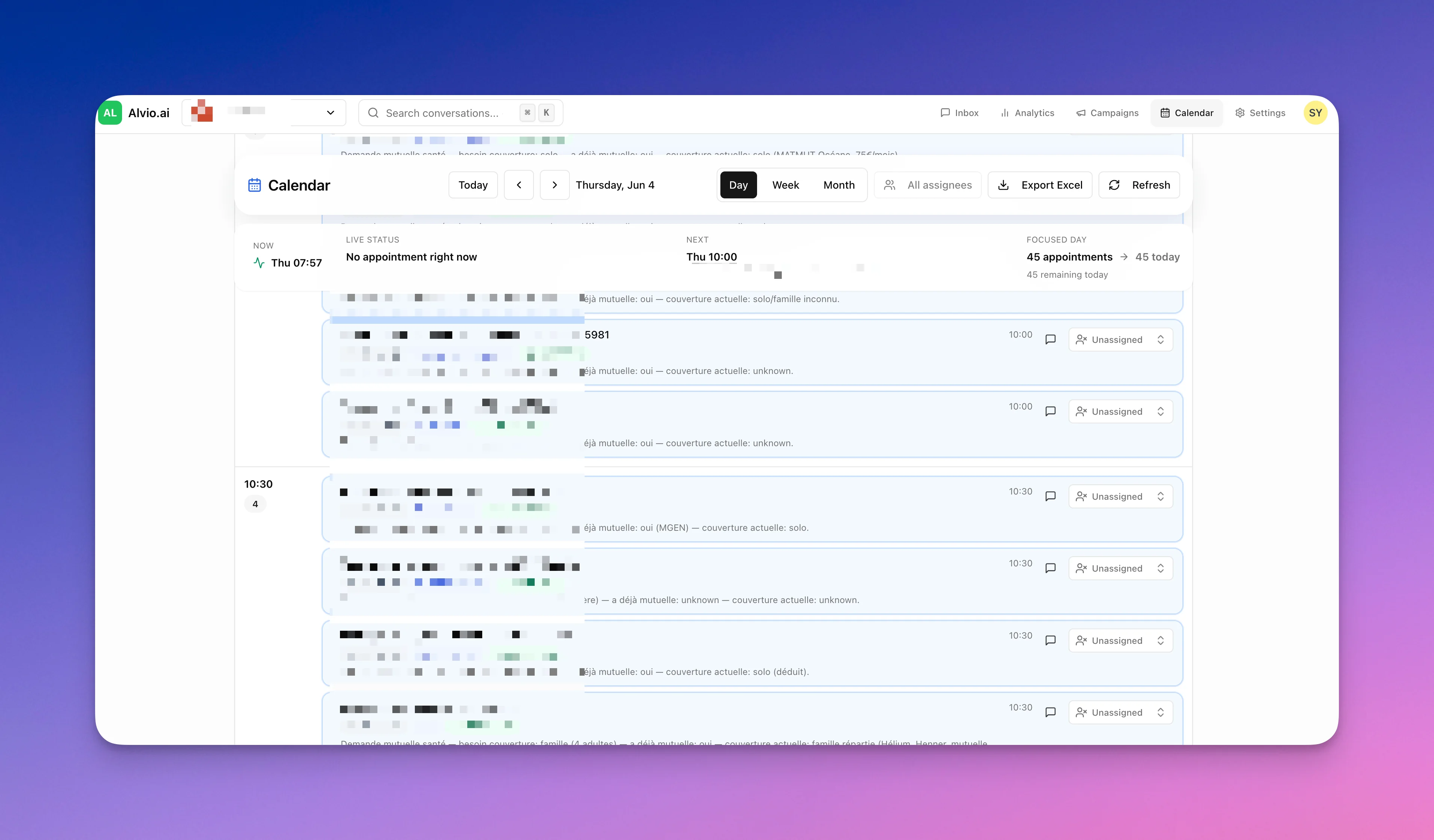 Filtrage assignees calendrier